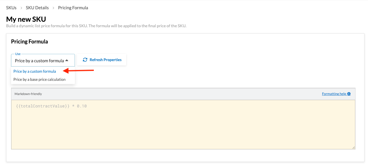 Dynamic Pricing Use Dropdown Custom Formula Highlighted