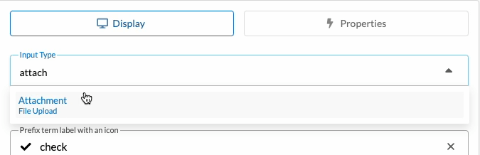 input type dropdown with attachment hovered